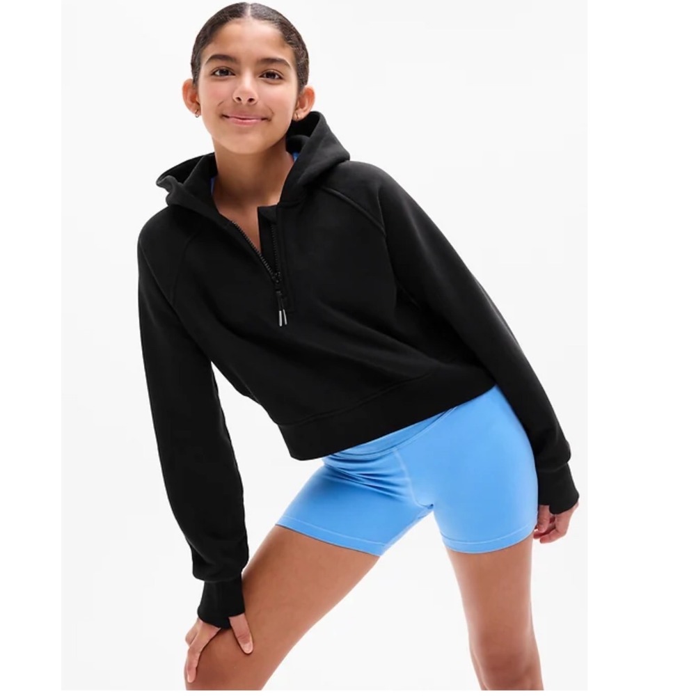 Athleta Girl Black Quarter Zip Cropped Hoodie Sweatshirt Kids XL 14